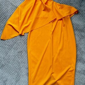 Elegant Off-Shoulder Mango colored Postpartum Dress